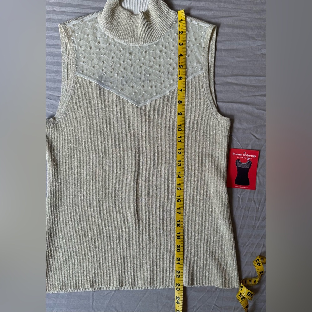 Cable & Gauge•embellished mock turtleneck sleeveless blouse•medium•silk blend - Picture 9 of 10